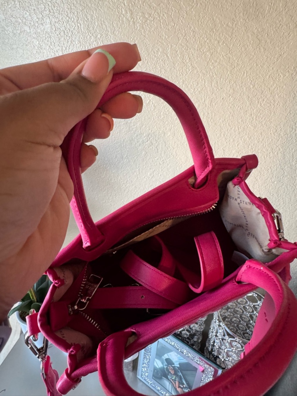 Steve Madden Hot Pink Quilted Mini Crossbody Satchel - Picture 5 of 5